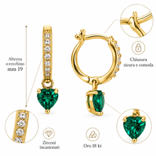 Carica l'immagine nel visualizzatore di Gallery, ORECCHINI CUORE VERDE