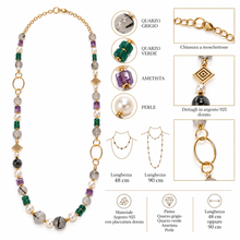 Carica l'immagine nel visualizzatore di Gallery, COLLANA QUARZO GRIGIO, QUARZO VERDE , AMETISTA E PERLE