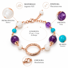 Carica l'immagine nel visualizzatore di Gallery, BRACCIALE PIETRA DI LUNA, AMETISTE E QUARZO