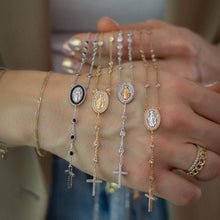 Carica l'immagine nel visualizzatore di Gallery, COLLANA ROSARIO Y IN ORO ROSA E ZIRCONI