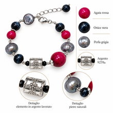 Carica l'immagine nel visualizzatore di Gallery, BRACCIALE AGATA ROSSA,ONICE E PERLA GRIGIA