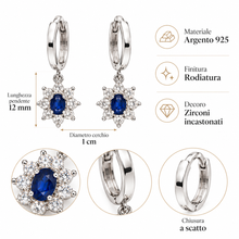 Carica l'immagine nel visualizzatore di Gallery, ORECCHINI FIORE BLU PENDENTE