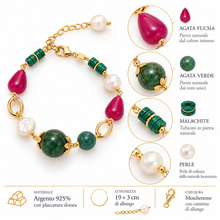 Carica l'immagine nel visualizzatore di Gallery, BRACCIALE AGATA, MALACHITE E PERLE