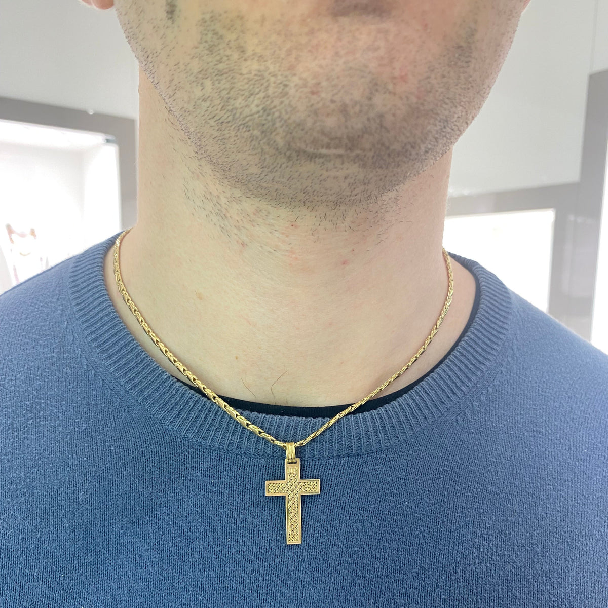 Collana A Croce Martellata Oro Per Donna – Ciondolo Spesso Con Catena, Gioiello Moderno E Classico, Regalo - 2