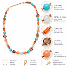 Carica l'immagine nel visualizzatore di Gallery, COLLANA TURCHESE, PIETRA DI LUNA ,CORNIOLA, QUARZO E OPALE