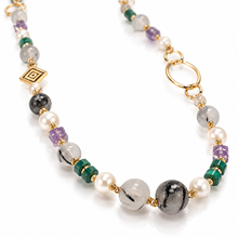 Carica l'immagine nel visualizzatore di Gallery, COLLANA QUARZO GRIGIO, QUARZO VERDE , AMETISTA E PERLE
