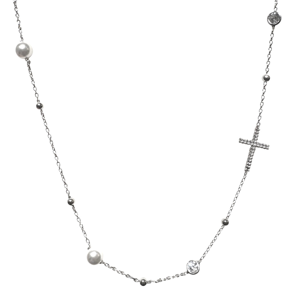 COLLANA CROCE CON PERLE