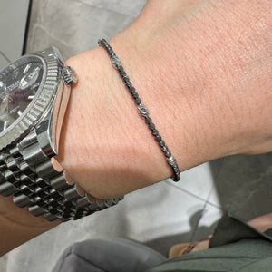 BRACCIALE PALLINE BRUNITE E OVALI DIAMANTATI IN ORO BIANCO