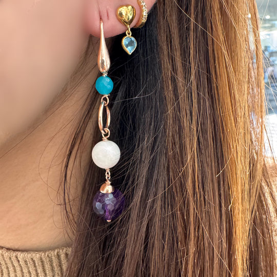 ORECCHINI CON QUARZO, AMETISTA E PIETRA DI LUNA