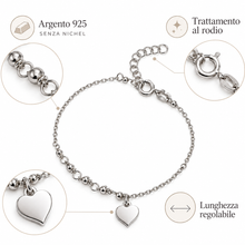 Carica l'immagine nel visualizzatore di Gallery, BRACCIALE CUORE PENDENTE E SFERE LISCE
