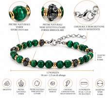 Carica l'immagine nel visualizzatore di Gallery, BRACCIALE IN ARGENTO PIETRE NATURALI VERDI E EFFETTO LUNARE
