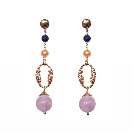 ORECCHINI CON AMETISTA, QUARZO, GIADA E PERLA ROSA