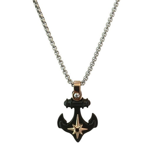 COLLANA ANCORA NERA E ROSA