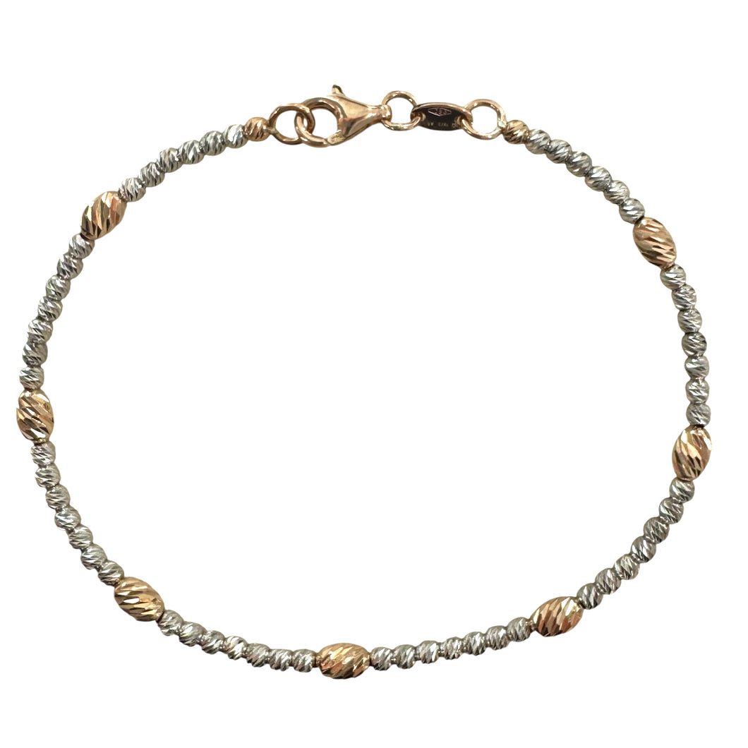 BRACCIALE PALLINE E OVALI DIAMANTATI IN ORO BIANCO E ROSA