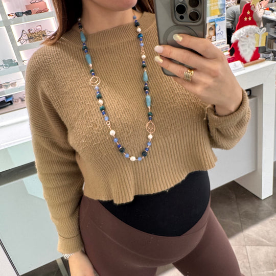 COLLANA CON OCCHIO DI TIGRE, AGATA,QUARZO E PERLE