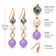 Carica l'immagine nel visualizzatore di Gallery, ORECCHINI CON AGATA STRIATA,GIADA E PERLE
