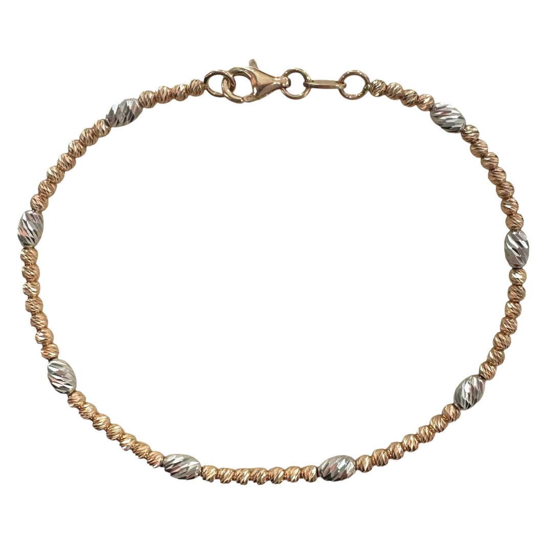 BRACCIALE PALLINE E OVALI DIAMANTATI IN ORO ROSA E BIANCO