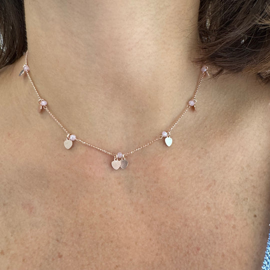 COLLANA CUORI E CRISTALLI ROSA