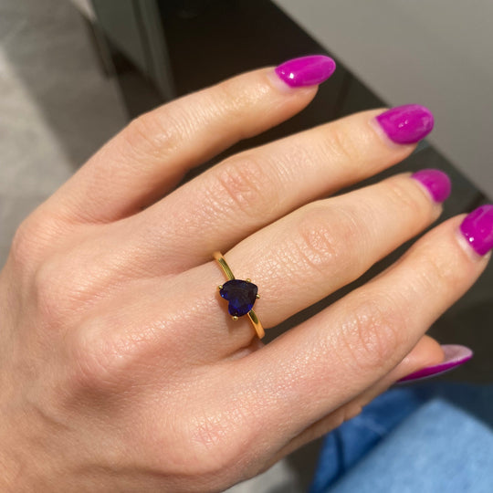 ANELLO CUORE BLU DORATO