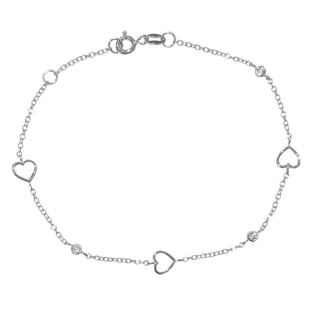 BRACCIALE CUORE E ZIRCONE ORO BIANCO