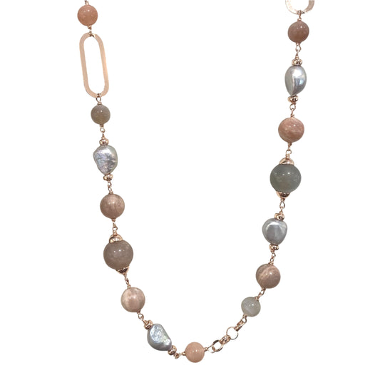 COLLANA CON PIETRA DI LUNA E PERLE