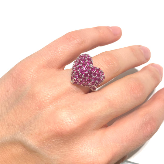ANELLO CUORE PAVE' MAGENTA
