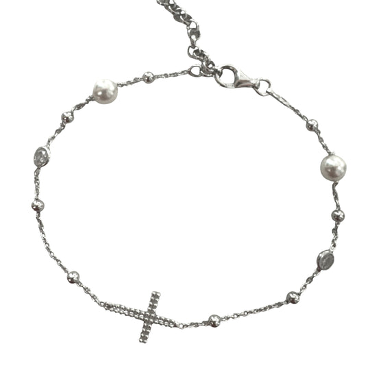 BRACCIALE CROCE CON PERLE