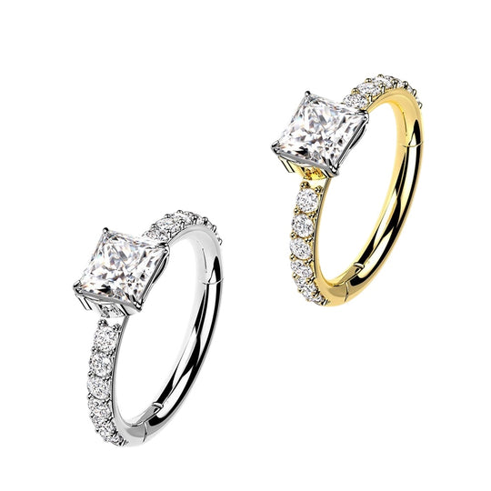 ORECCHINO PIERCING CON CRISTALLO QUADRATO