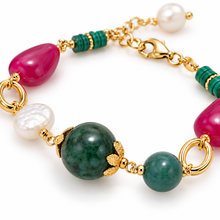 Carica l'immagine nel visualizzatore di Gallery, BRACCIALE AGATA, MALACHITE E PERLE
