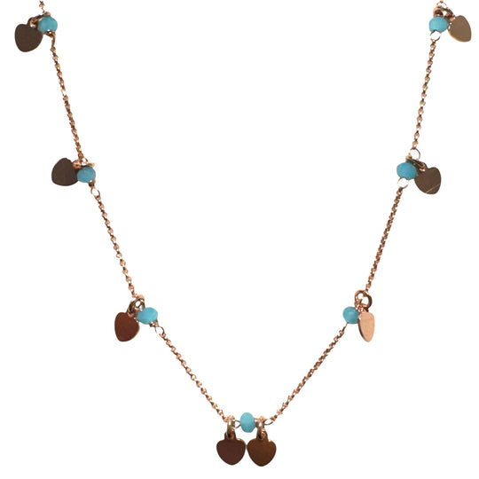 COLLANA CUORI E CRISTALLI TURCHESE