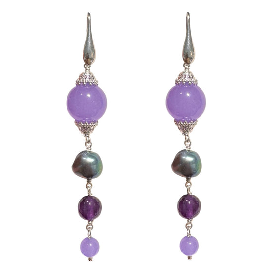 ORECCHINI CON GIADA, AMETISTA E PERLE THAITI