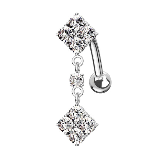 PIERCING OMBELICO CON CRISTALLI QUADRATI PENDENTI
