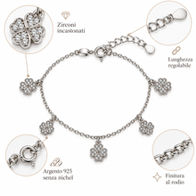Carica l'immagine nel visualizzatore di Gallery, BRACCIALE QUADRIFOGLI PENDENTI CON ZIRCONI
