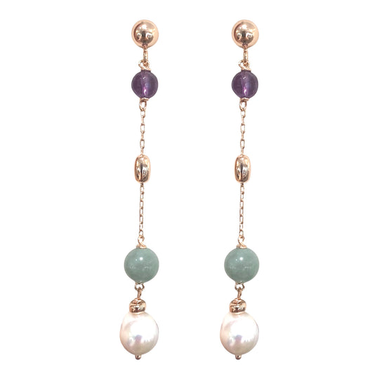 ORECCHINI CON QUARZO, AMETISTA E PERLE