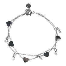 Carica l&#39;immagine nel visualizzatore di Gallery, BRACCIALE DOPPIO, CUORI E PERLE PENDENTI
