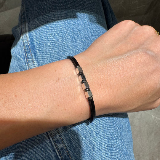 BRACCIALE CUBETTI E CUOIO