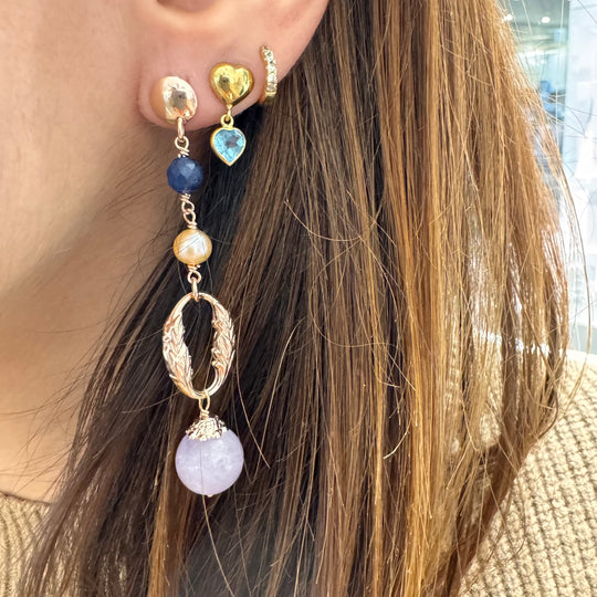 ORECCHINI CON AMETISTA, QUARZO, GIADA E PERLA ROSA