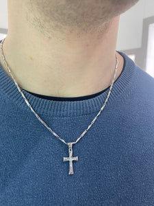 COLLANA UOMO CON CROCE ORO BIANCO CON CRISTO