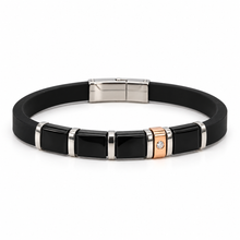 Carica l'immagine nel visualizzatore di Gallery, BRACCIALE BLACK AND ROSE IN ACCIAIO
