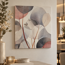 Carica l'immagine nel visualizzatore di Gallery, QUADRO DECORATIVO CON FOGLIE E FARFALLE ARGENTATE
