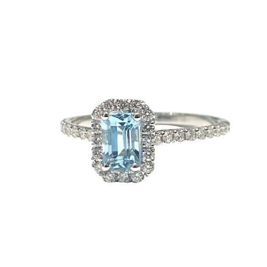 ANELLO ACQUAMARINA e DIAMANTI