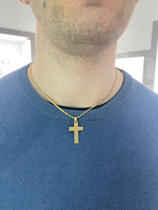 COLLANA ORO GIALLO CON CROCE PIATTA DIAMANTATA