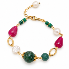 Carica l'immagine nel visualizzatore di Gallery, BRACCIALE AGATA, MALACHITE E PERLE
