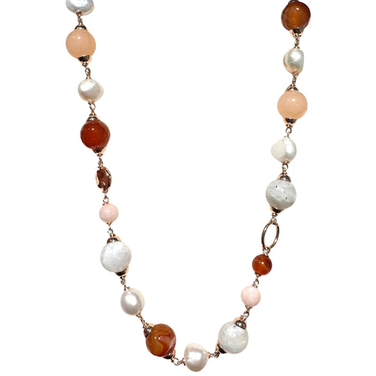 COLLANA PIETRA DI LUNA, QUARZO E CORNIOLA