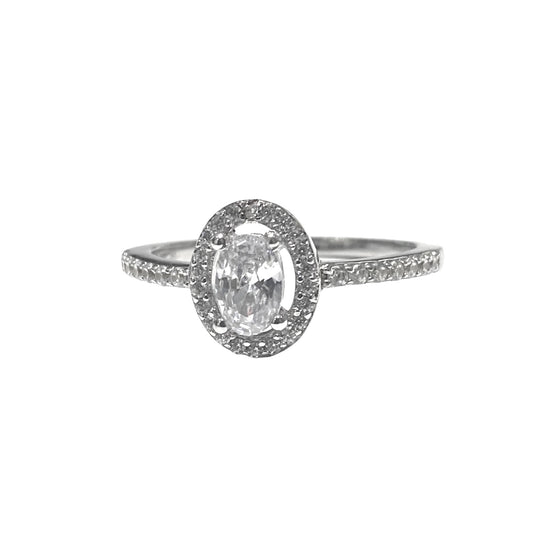 ANELLO SOLITARIO OVALE E ZIRCONI