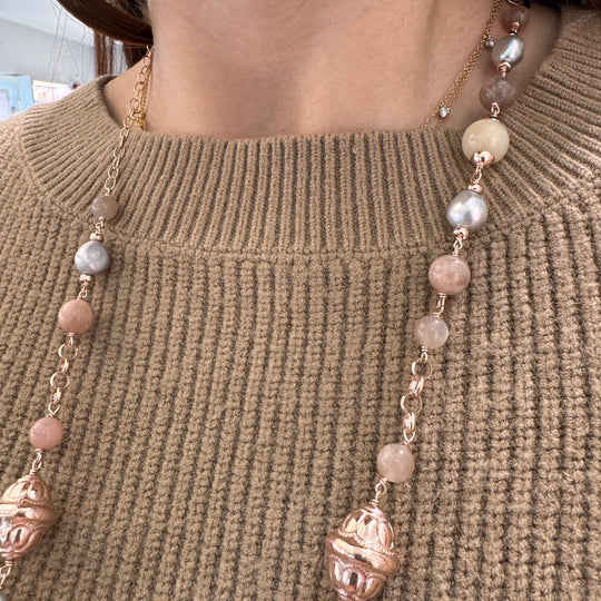COLLANA CON PIETRA DI LUNA E PERLE