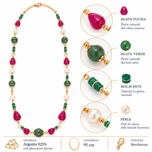 Carica l'immagine nel visualizzatore di Gallery, COLLANA AGATA, MALCHITE E PERLE
