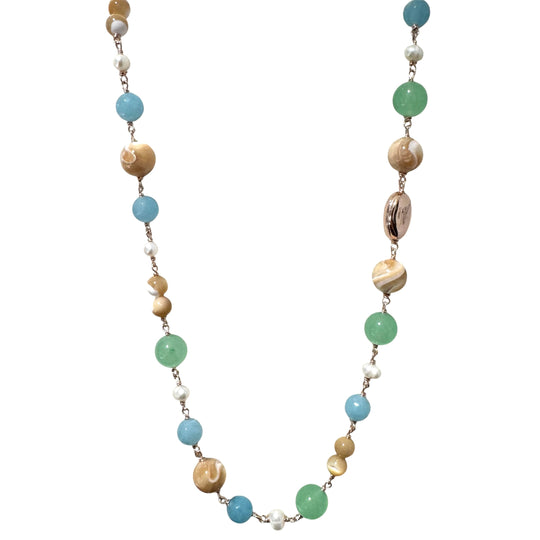 COLLANA GIADA, QUARZI E MADREPERLA