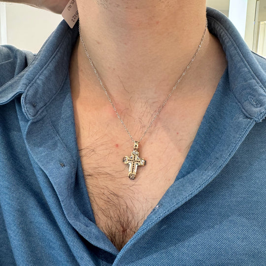 COLLANA CROCE ROSATA E ZIRCONI