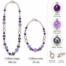 Carica l'immagine nel visualizzatore di Gallery, COLLANA GIADA,AMETISTA E PERLA THAITI
